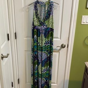 Faith Beaded Peacock Maxi Halter Neck Dress Women’s Size Large NWT Dragon Travel